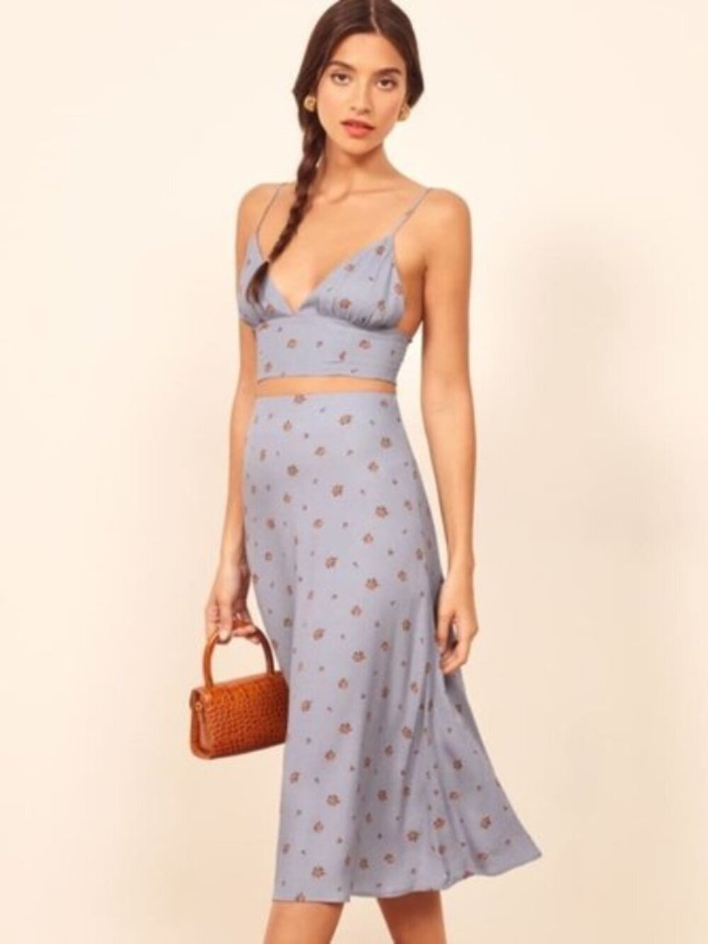 Reformation Catania Crop Top Blue Floral Size 10